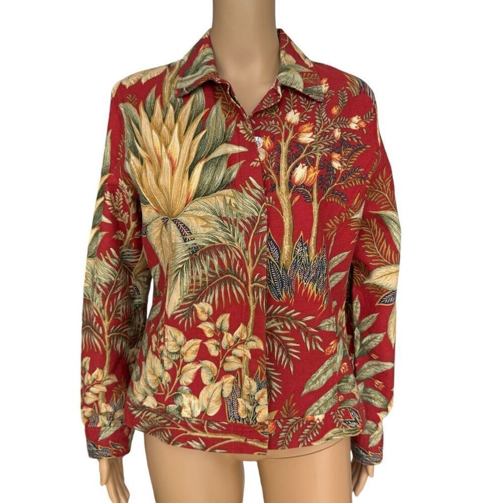 Coldwater Creek Women's 100% cotton jacket/shirt Button Front Floral Fitted Sz S